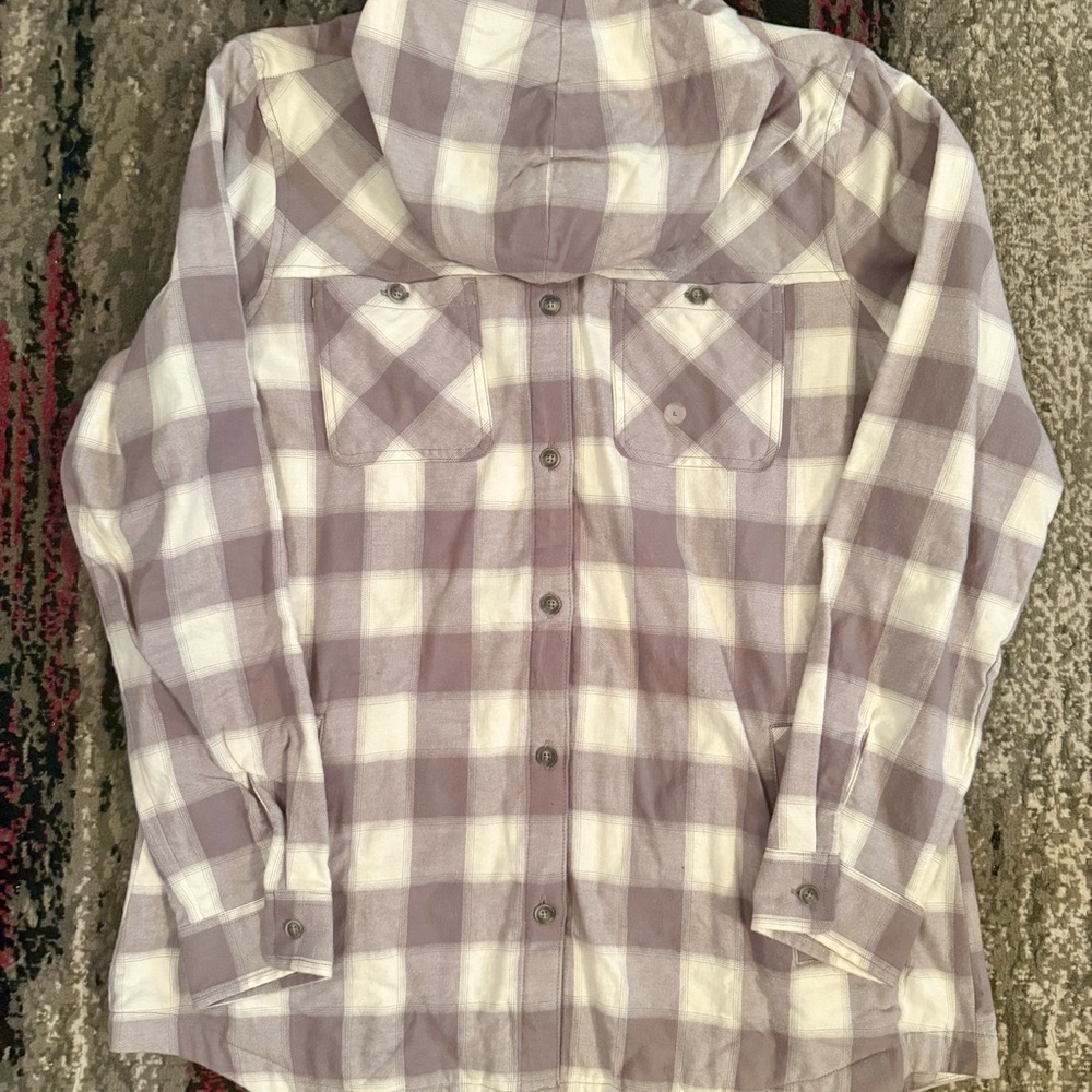 Eddie Bauer Gray Plaid Flannel Hooded Sgirt